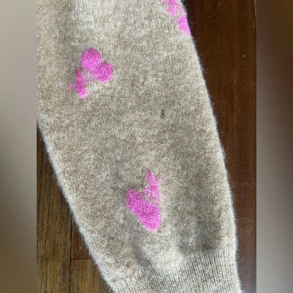 J. Crew tan and pink cherry cashmere sweater XS